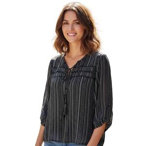 Como Vintage Black Boxy Blouse with Mandarin Collar